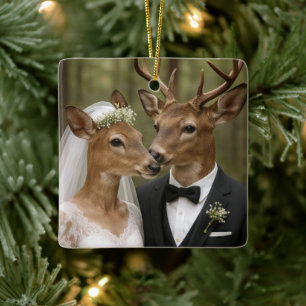 Ornement En Céramique Mariage de cerfs Buck et Doe dans la forêt