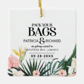 Ornement En Céramique Mariage Destination Tropicale Enregistrer La Date (Devant)