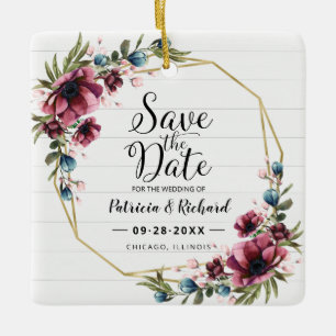 Ornement En Céramique Mariage Floral Rustique Chic Bourgogne Sauvez La D