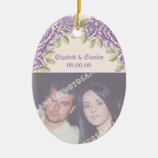 Ornement En Céramique Mariage rose vintage violet (Devant)