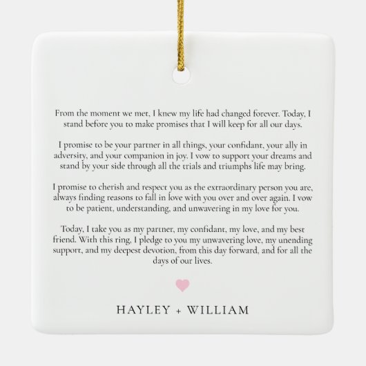Ornement En Céramique Mariage Ses Vows Photo Keepsaké (Dos)