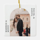 Ornement En Céramique Marié et Joyeux Photo Mini Script Élégant (Devant)