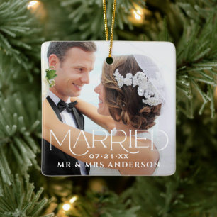Ornement En Céramique Marié Noël Custom Mariage Photo Monogramme