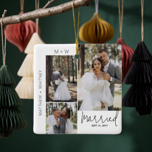 Ornement En Céramique Mariés Collage Photo de Mariage Moderne avec Écrit