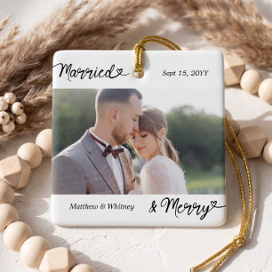 Ornement En Céramique Mariés & Joyeux Souvenir de Mariage Minimaliste Ph