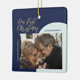 Ornement En Céramique Marine, Bleu & Or Moderne Première photo de Noël C