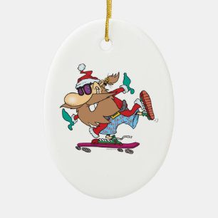 Ornement En Céramique marrant cool dude skateboard santa claus