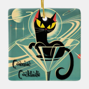 Ornement En Céramique Martini Black Cat Futuriste Atomique Espace