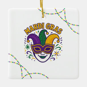 Ornement En Céramique Masque coloré traditionnel de Mardi Gras