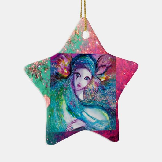 Ornement En Céramique MASQUE EN BLEU, Étoile Monogramme (Droite)