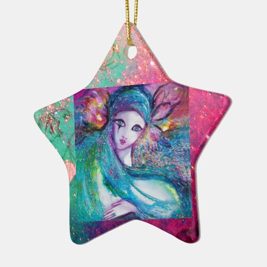 Ornement En Céramique MASQUE EN BLEU, Étoile Monogramme (Gauche)