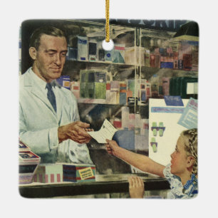 Ornement En Céramique Médecine vintage, pharmacienne et fille en pharmac