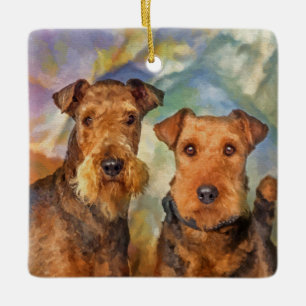 Ornement En Céramique Médias mélangés de portrait de terriers d'Airedale