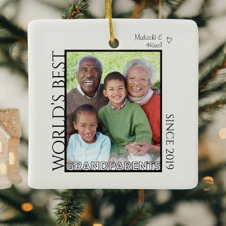 Ornement En Céramique Meilleur Cadeau de Noël Nom de Photo des Grands-Pa