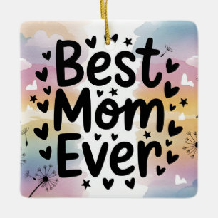 Ornement En Céramique Meilleure maman colorée Toujours Aquarelle Coeurs