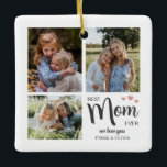 Ornement En Céramique Meilleure maman Créez votre propre photo<br><div class="desc">Célébrez Maman avec cet ornement de céramique Meilleure Maman Jamais Personnalisée Photos, avec trois photos personnalisées et un message personnalisé. Ce souvenir chaleureux est parfait pour honorer des souvenirs chéris et montrer votre amour. Que ce soit pour la Fête des Mères, un anniversaire, Noël, ou juste parce que, ce ornement...</div>
