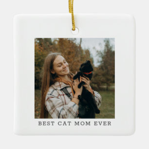 Ornement En Céramique Meilleure Maman de Chat Photo Simple Noël Personna