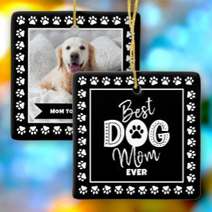 Ornement En Céramique Meilleure Maman de Chien Photo Noir Blanc Empreint