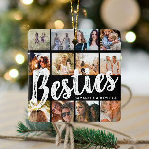Ornement En Céramique MEILLEURES AMIES, Collage de photos & Noms   Noël 