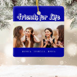 Ornement En Céramique Meilleurs amis bleu royal photo noms<br><div class="desc">Un cadeau pour votre(vos) meilleur(s) ami(s) pour les anniversaires,  Noël ou un événement spécial. Texte blanc : Friends for Life,  écrit avec un script de style tendance. Personnalisez et utilisez vos propres photos et noms. Un arrière - plan bleu royal.</div>