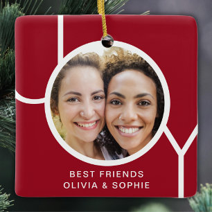 Ornement En Céramique Meilleurs amis Photo Joie Noël Rouge