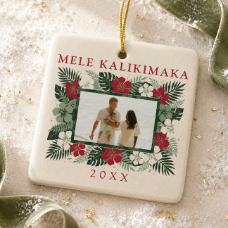 Ornement En Céramique Mele Kalikimaka Famille Hawaïenne Hibiscus Photo
