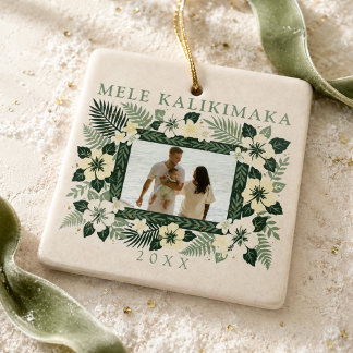 Ornement En Céramique Mele Kalikimaka Fleur Hawaïenne Neutre Photo