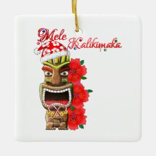 Ornement En Céramique Mele Kalikimaka Père Noël Tiki