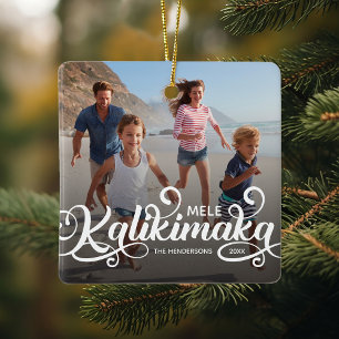 Ornement En Céramique Mele Kalikimaka Photo de Famille Noël