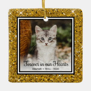 Ornement En Céramique Mémorial de chat à paillettes dorées Forever In Ou