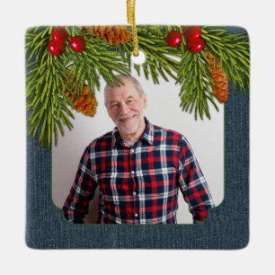 Ornement En Céramique Mémorial des Bleus Denim Pine Boughs Noël