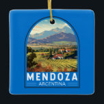 Ornement En Céramique Mendoza Argentina Travel Art Vintage<br><div class="desc">Conception de déplacement vectoriel rétro Mendoza. Mendoza est une ville de la région argentine de Cuyo,  au coeur de la région viticole argentine,  réputée pour les Malbecs et autres vins rouges.</div>