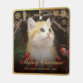 Ornement En Céramique Meowny Christmas Cute Chat Animal Photo Faux Gold (Gauche)