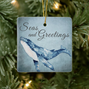 Ornement En Céramique Mer personnalisée et salutations Baleine Noël