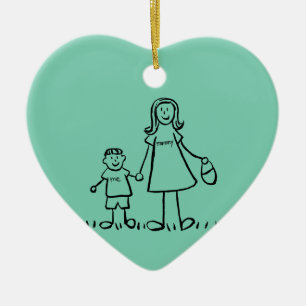 Ornement En Céramique Mère et Fils Personnalisé Maman Famille Art Orneme