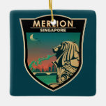 Ornement En Céramique Merlion Singapore Travel Vintage Art<br><div class="desc">OEuvre vectorielle de Mlion. Le Merlion est la mascotte officielle de Singapour. Il est représenté comme une créature mythique avec la tête d'un lion et le corps d'un poisson.</div>