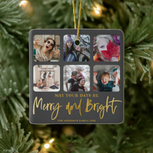 Ornement En Céramique Merry & Bright Faux Gold 6 Photo Noël