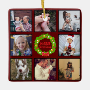 Ornement En Céramique Merry Christmas Wreath Custom Photo Collage