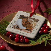 Ornement En Céramique Merry & Engaged Modern Minimal Wavy Photo Keepsake