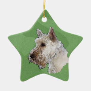 Ornement En Céramique Merry Xmas Scottish Terrier (Wheaten)