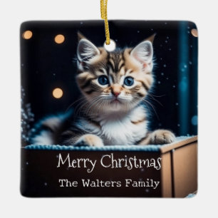 Ornement En Céramique Message de Noël personnalisé Chat de Noël