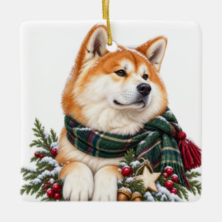 ORNEMENT EN CÉRAMIQUE MIGNON ADORABLE CHIEN AKITA DE NOËL