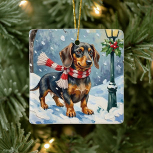Ornement En Céramique Mignon chiot teckel Écharpe d'hiver confortable Ar