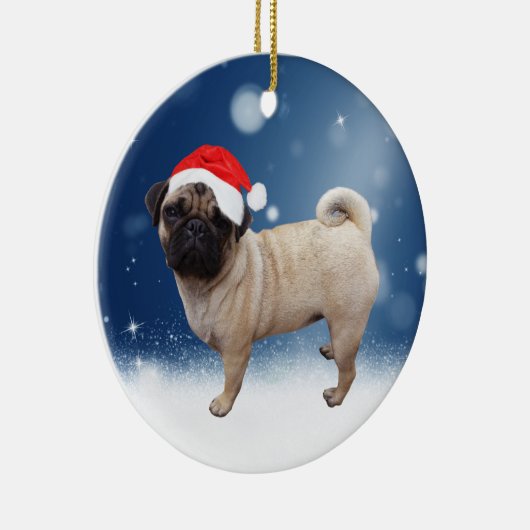 Ornement En Céramique Mignonne chien Carlin Noël Père Noël Chapeau Neige (Droite)