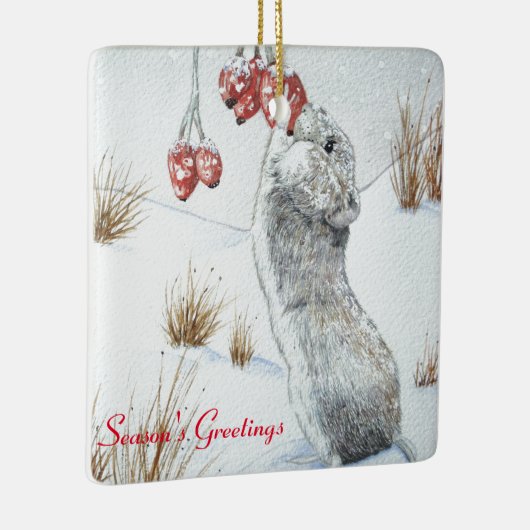 Ornement En Céramique mignonne souris mangeant des baies la neige scène (Droite)