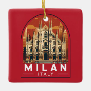Ornement En Céramique Milan Italie Duomo di Milano Travel Art Vintage