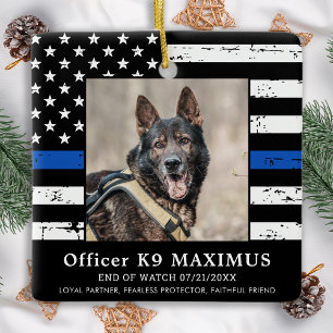 Ornement En Céramique Mince ligne bleue Officier K9 Police Dog Memorial