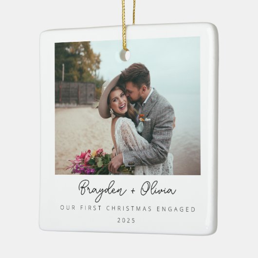 Ornement En Céramique Mini Élégant Fiançailles photo de Noël (Gauche)