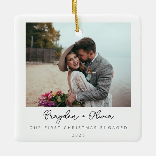 Ornement En Céramique Mini Élégant Fiançailles photo de Noël (Devant)