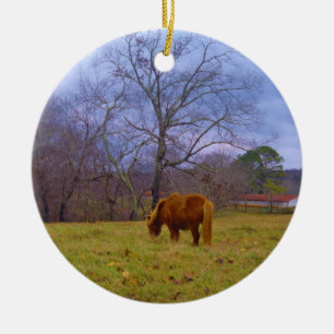 Ornement En Céramique Miniature brun cheval bleu ciel